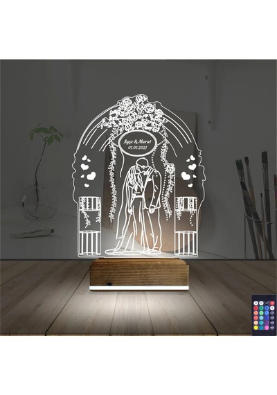 Luvivia Gelin Damat Yıldönümü Kişiye Özel 3d Lamba - Masa Gece Lambası Şeffaf