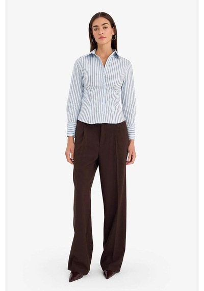 Defacto Fitted Çizgili Poplin Gömlek F9209ax26spbe366 Mavi-be366
