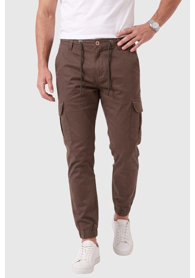 Deepsea Erkek Slim Fit Likralı Kahve Kargo Jogger Pantolon İpli Bel Lastikli Paça 1601569