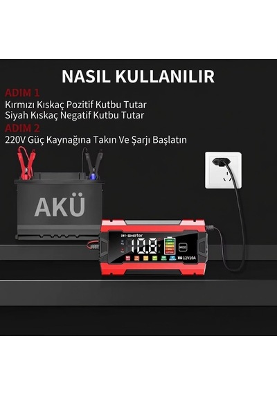Tr Aoc11 12v 8a Dijital Ekranlı Akü Şarj Ve Onarım Cihazı - Lifepo4, Jel & Agm Akü Uyumlu Akıllı Desülfatör