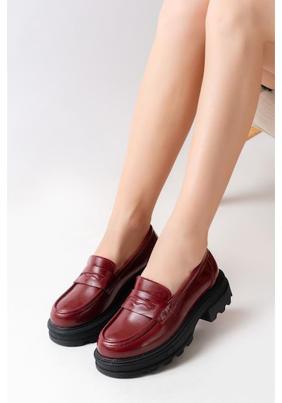746-759 Bordo Rugan Günlük Yüksek Tabanlı Loafer Ayakkabı Bordo