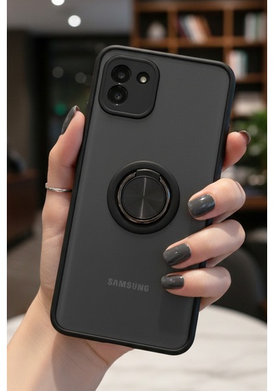 Samsung Galaxy A03 İçin Kamera Korumalı Yüzüklü Kılıf - Leke Tutmaz Mat Ve Dayanıklı Yapı