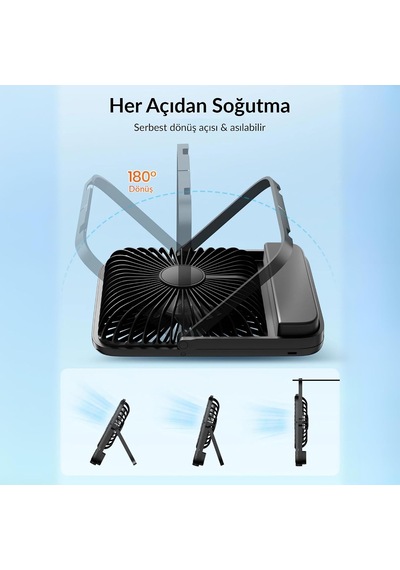 D1 Masaüstü Vantilatör Usb Ve Type-c Bağlantılı Taşınabilir Ultra İnce Soğutucu Fan Siyah 3 Kademeli Ayarlanabilir Katlanabilir Stand