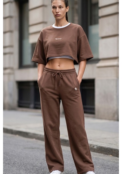 Woneagle Kadın Kahverengi Crop Kısa Kollu Tshirt Ve Geniş Paça Alt 2'li Eşofman Takımı Kahverengi Kahverengi Woneagle Kadın Kahverengi Crop Kısa Kollu Tshirt Ve Geniş Paça Alt 2'li Eşofman Takımı Kahverengi Kahverengi
