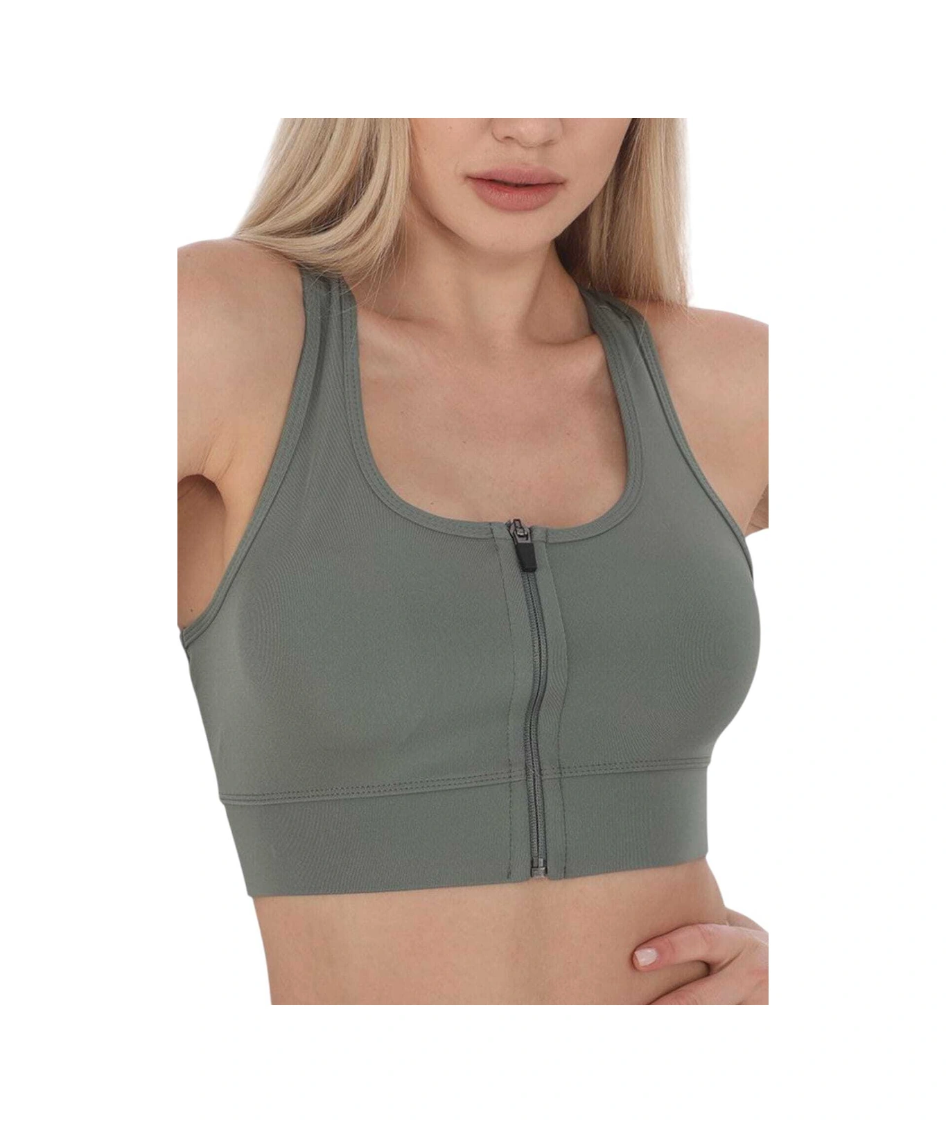 Tezzgelsin Kadın Fermuarlı Sporcu Crop Kadın Büstiyer Çağla Yeşili