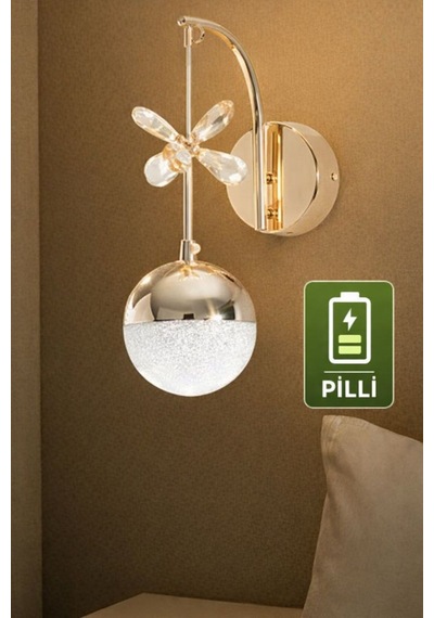 Pilli Led Aplik Tek Renk 3000k Sıcak Işık Metal Kasa Modern Duvar Apliği Kablosuz Led Aydın Sarı Sarı