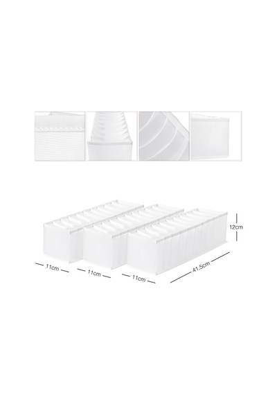 Ocean Home Textile 3'lü 10 Bölmeli Beyaz Renk File Çekmece İçi Düzenleyici Set
