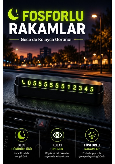 Araç İçi Gizlenebilir Oto Telefon Numaratörü Fosforlu Park Numaralığı Yapışkanlı Oto Numaralık