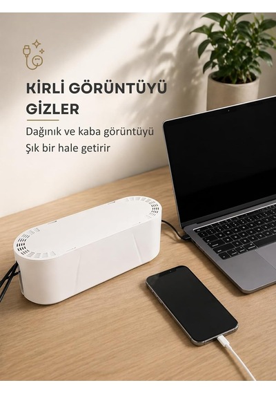 Kablo Düzenleyici Düzenleme Kutusu Çoklu Priz Organizeri Kablo Tutucu Saklayıcı Tüneli Karışıklık Düzenleyici Masa Altı Üstü Tozlanmayı Beyaz