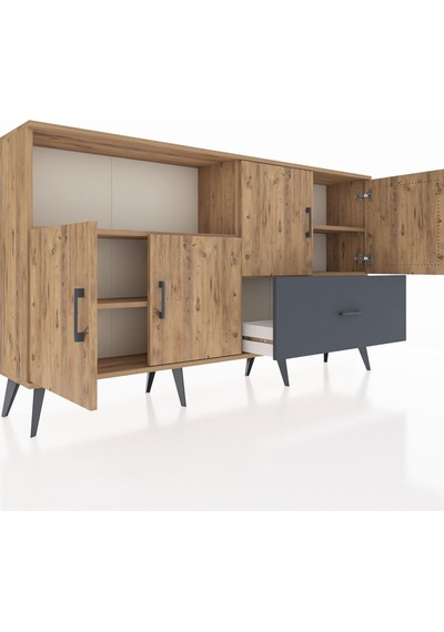 Arges Konsol 4 Raflı Tek Çekmeceli 4 Kapaklı 176x30x99 Çam-çam/an Çam-çam/antrasit Arges Konsol 4 Raflı Tek Çekmeceli 4 Kapaklı 176x30x99 Çam-çam/an Çam-çam/antrasit