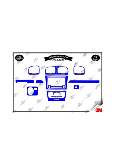 Volkswagen Golf 6 2008-2016 Torpido Konsol Trim Göğüs Maun Kaplama Set 14 Parça Mavi