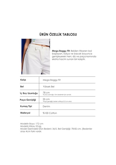 Itsbasic Kadın Kırık Beyaz 7s6-101 Mega Baggy Fit Kemer Detaylı Bol Kesim Denim Jean