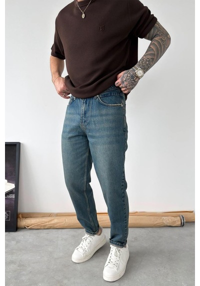 Eskitme Mavi Soft Degrade Boyfriend Pantolon Mavi