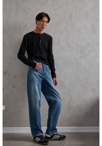 Erkek Baggy Jean Pantolon Koyu Mavi