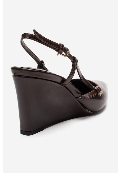 Luvishoes Celıa Kahverengi Cilt Sivri Burunlu Kadın Dolgu Topuklu Ayakkabı Kahverengi