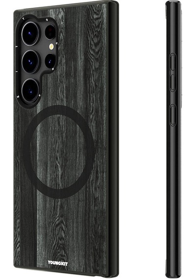 Galaxy S24 Ultra Uyumlu Kılıf Magsafe Şarj Özellikli Youngkit Wood Forest Serisi Kapak Gri