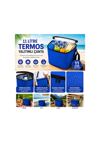 Termal Çanta Termos El Çantası Buzluk Piknik Çantası 11 Lt Soğutucu Çanta Mavi