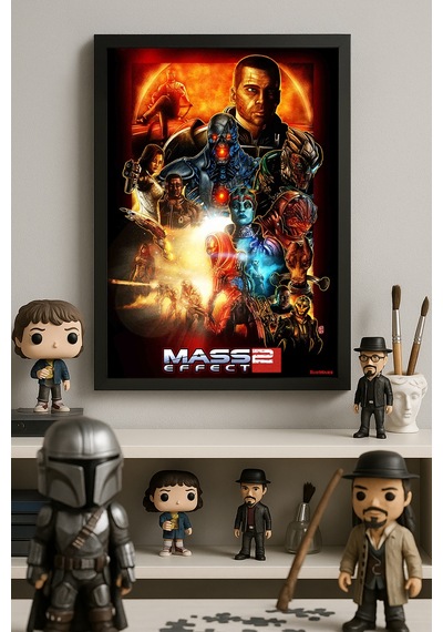 Mass Effect Siyah Ahşap Çerçeveli Poster, Dekoratif Oyun Duvar Tablosu