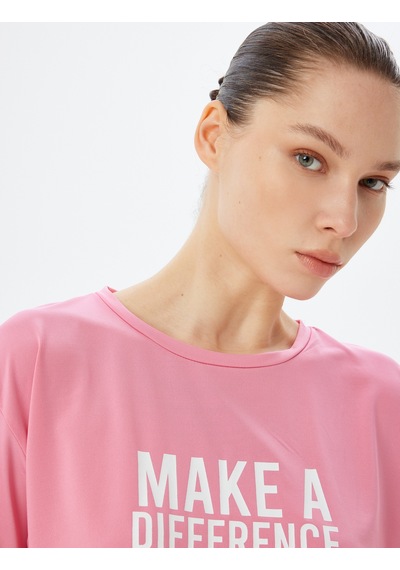 Koton Oversize Spor Tişört Slogan Baskılı Bisiklet Yaka Kısa Kollu Pembe 4sak10334nk Gül