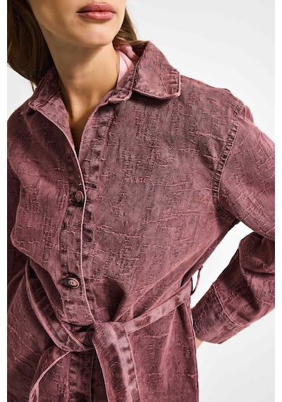 Kadın Gül Kurusu 6s6-98 Oversize Kemer Detaylı Kumaş Özellikli Tasarım Denim Ceket Bordo
