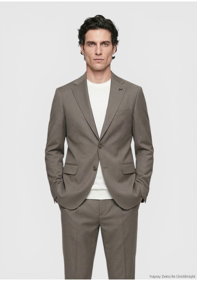 Ramsey Vizon Düz Zeroweight Slim Fit Yün Karışımlı Takım Elbise