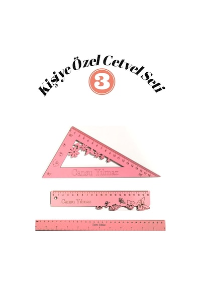 Çocuklara Özel Cetvel Seti 3 lü Ahşap Cetvel Size Özel Cetvel