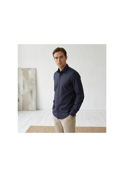 Yusaytr Slim Fit Uzun Kollu Pamuklu Gizli Düğme Yakalı Oxford Gömlek Lacivert Lacivert