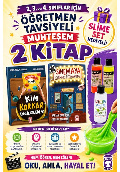 Timaş 2,3. Ve 4.sınıflar İçin Kim Korkan İngilizceden -sinemaya Gitmek İstiyorum Slime Set Hediyeli