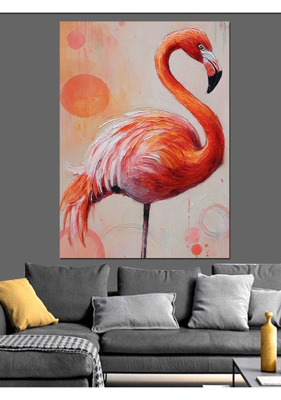 Ahşap Tablo Pembe Flamingo Kuşu İllüstrasyon