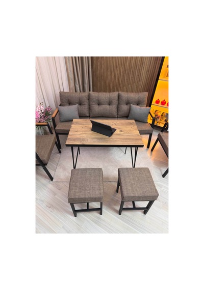 Lale Balkon, Bahçe - Cafe , Teras , Metal Kanepe Koltuk Takımı ,çay Seti 3+1+1+ 2 Puf Yemek Masası