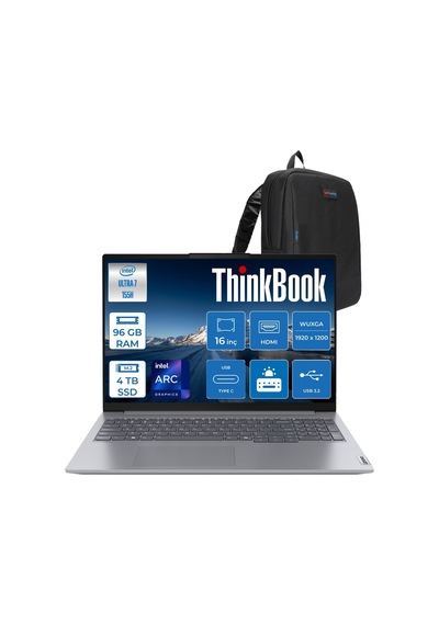 Lenovo ThinkBook 16 G7 ARP IML 21MS008RTRF40 Ultra 7 155H 96 GB 4 TB SSD 16" Free Dos Dizüstü Bilgisayar + Zetta Çanta