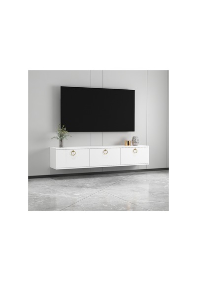 Max 150 Cm Duvara Monte Tv Ünitesi Tv Sehpası Beyaz - Altın Beyaz-beyaz