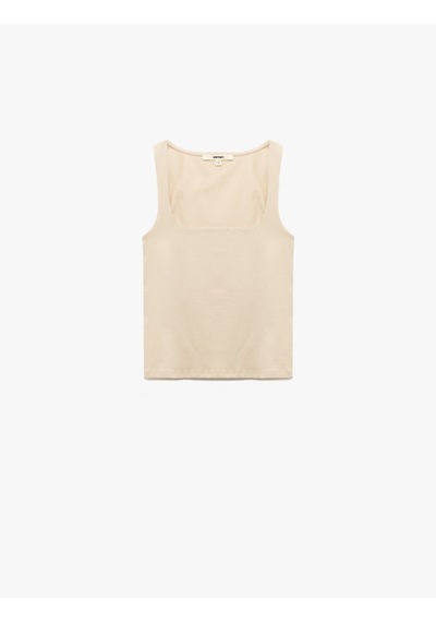 Koton Pamuklu Slim Fit Kolsuz Kare Yaka Atlet Bej 5sak10404ek Ekru