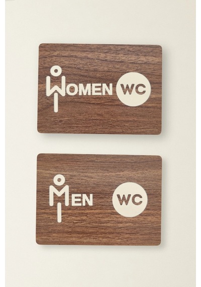 Women-men Wc Yönlendirme Levhası- İkili Set - Ceviz