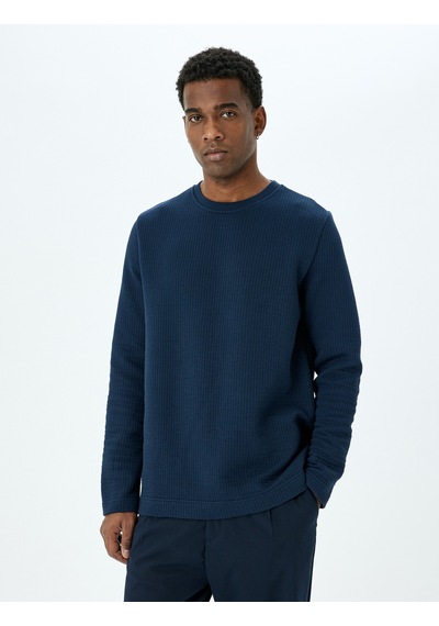 Koton Uzun Kollu Pamuk Karışımlı Dokulu Bisiklet Yaka Sweatshirt Lacivert 5wam70257mk Lacivert