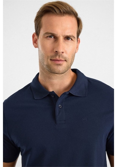 Süvari Lacivert Slim Düz Baskısız Pike Düğmeli Polo Yaka Tişört Sts1014000019-m09