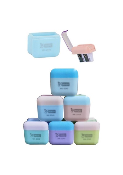 Kalemtıraş Çift Bıçaklı Hazneli 6 Renk 1 Paket Mk-2040 Pastel Renkler İki Bıçaklı Jumbo Kalemtraş Kalem Açaçagı Plastik