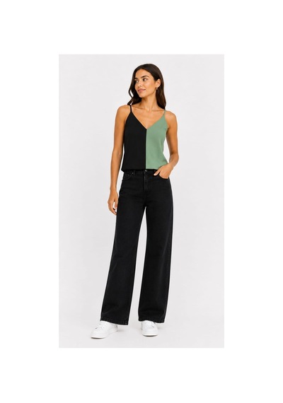 Onno Style Women Kolsuz Askılı V Yaka Triko Kadın Bluz Yeşil - Siyah