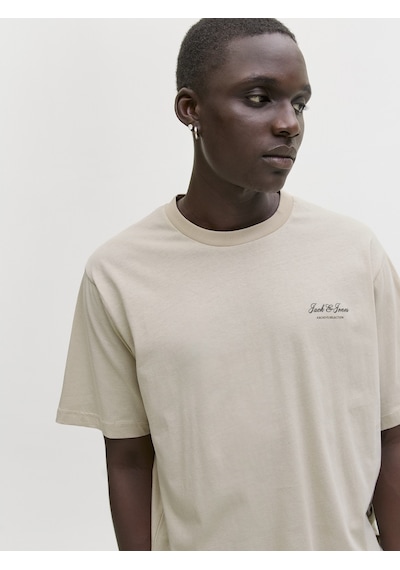 Jack & Jones Jack Jones Yazı Desenli Erkek Yuvarlak Yaka Tişört 12287990 Bej