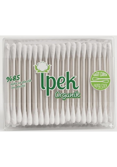 İpek Organik Kulak Temizleme Pamuğu 200 Adet -%100 Organik Saf Pamuk - Ecocert Sertifikalı - Kağıt Çubuklu Ve Plas