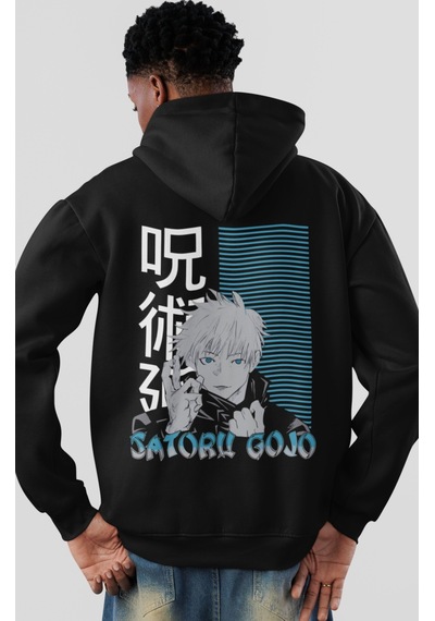 Sevbano Gojo Satoru Jujutsu Kaisen Anime Sırt Baskılı Unisex Oversize Pen Siyah