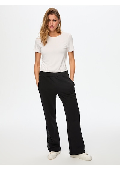 Payet Şerit Garnili Wide Leg Fit Eşofman Alt W26esa006 Uw26esa00610 Siyah
