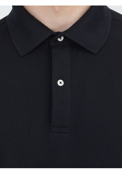 Kip Siyah Düz Polo Yaka Pamuk Karışımlı T-shirt