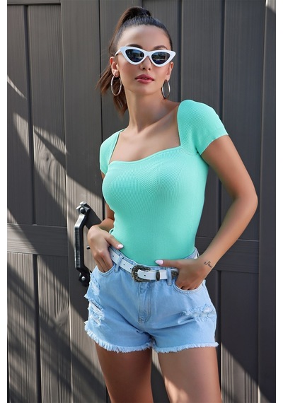 Aqe Fashion U Yaka Kısa Kol Mint Mint