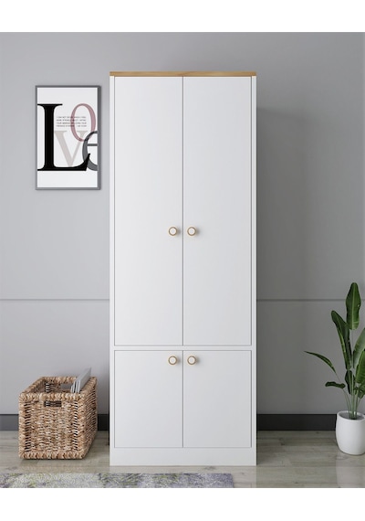 Floradesign Niva Çok Amaçlı Dolap / Kapaklı Ve 7 Raflı Dolap /meşe - Beyaz Meşe - Beyaz