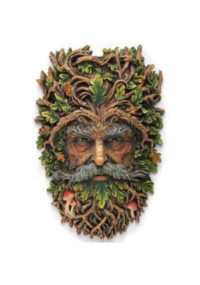 Wıse Yeşil Adam Duvar Maskı Dekoratif Obje Mitoloji Ve Doğa Temalı Poliresin Duvar Dekoru 26 Cm .