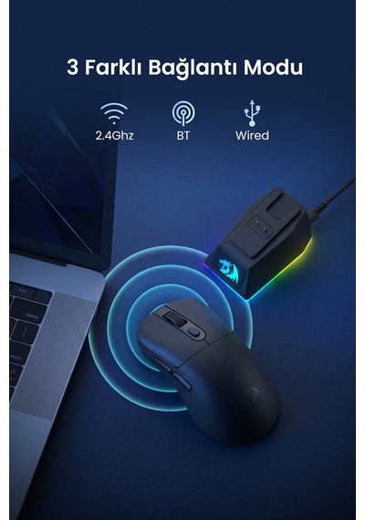Redragon 3 Modlu Ultra Hafif Paw3311 24.000dpı Şarj İstasyonuna Sahip Oyuncu Mouse M998 -