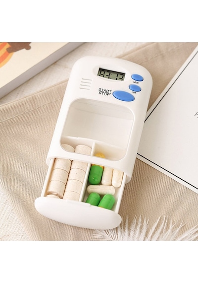 Ezere Elektronik Akıllı Zamanlayıcılı Taşınabilir Hap İlaç Kutusu - Bpa İçermez Beyaz