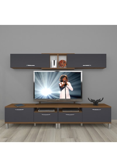 Decoraktiv Eko 5220 Mdf Krom Ayaklı Tv Ünitesi Tv Sehpası Ceviz - Antrasit