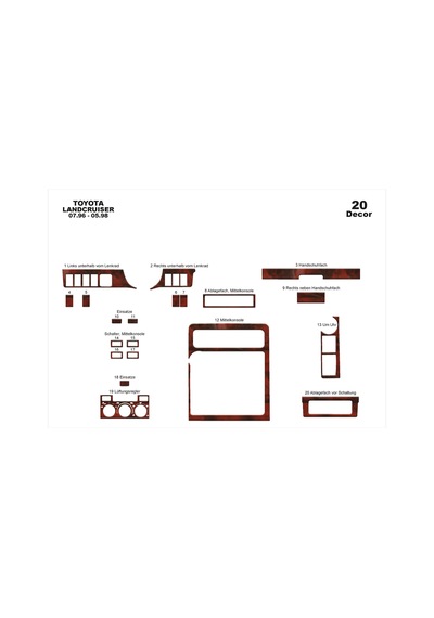 Toyota Land Cruiser Torpido Kaplama 1996-1998 20 Parça Maun